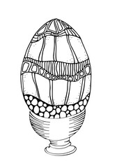 Easter eggs. Egg holder. Hand-drawn decorative elements in vector. Pattern for coloring book. Black and white. Zentangle