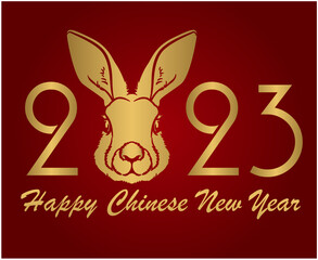 Happy Chinese new year 2023 year of the rabbit Gold Abstract Design Vector Illustration With Red Background