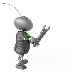 mini bot is holding a wrench rear view with copy space