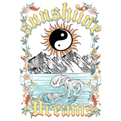 Graphic tee, sunshine Dreams, summer vector, beach illustration surf vintage badge design t shirt