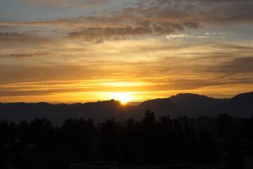Spectacular and colorful sunrise on the horizon in Murcia