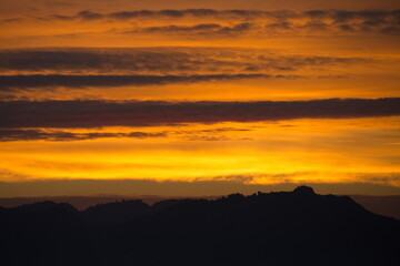 Spectacular and colorful sunrise on the horizon in Murcia