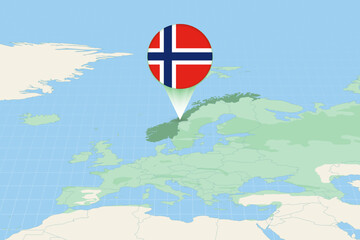 Naklejka premium Map illustration of Norway with the flag. Cartographic illustration of Norway and neighboring countries.