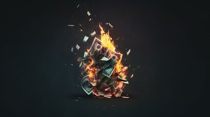 Pile of burning dollar banknotes, Generative AI