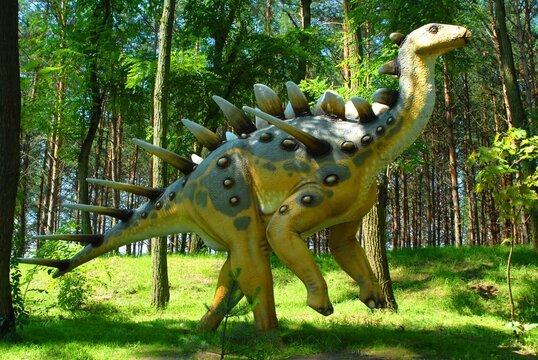 ROGOWO, POLAND - JULY 26, 2007: Dinosaur Kentrosaur, Kentrosaurus aethiopicus in jurassic park, dinosaur collection in Zaurolandia dinosaur park