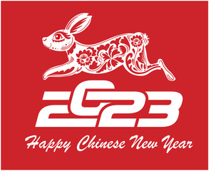 Happy Chinese new year 2023 year of the rabbit Design White Vector Abstract Illustration With Red Background