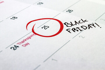 Handwritten Black Friday 2016 event day marked on a white calendar