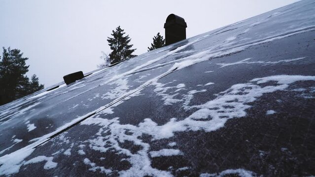 Snow drifting over solar panels