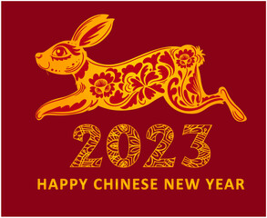Happy Chinese new year 2023 year of the rabbit Yellow Abstract Vector Illustration With Red Background