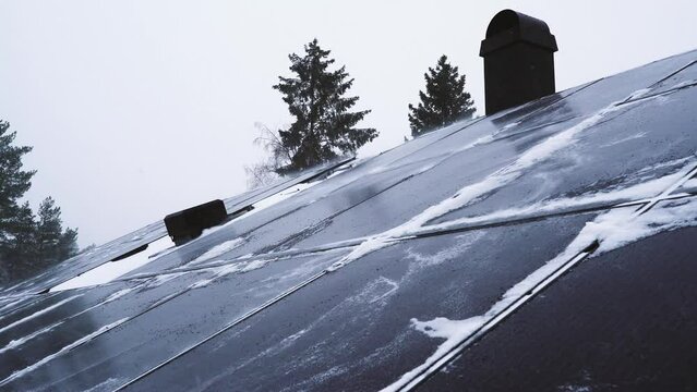 Snow drifting over solar panels