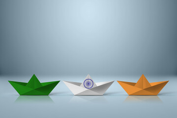 Paper boat create a tricolor of Indian flag. Republic day of India. Independence day of India....