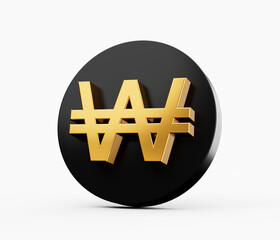 Golden won Currency Icon Isolated, 3D gold won symbol with white background, 3D illustration