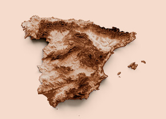Map of Spain in old style, brown graphics in a retro style Vintage Style. High detailed 3d illustration