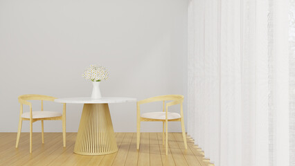 3D rendering White Marble Dinning Table With White Fabric Seat A