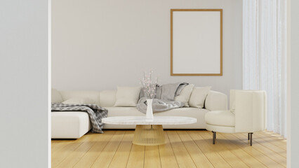 Fototapeta na wymiar 3D rendering White Fabric Sofa L Shape in Minimal Style Living r