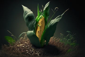 Fotobehang Close up of food corn on green field © studio33