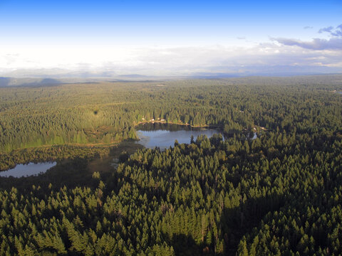 Aerial Photograph Of Two Lakes In Woodinville, WA Taken From A Hot Air Balloon