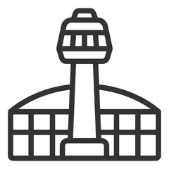 Airport building and control tower - icon, illustration on white background, outline style