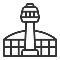 Airport building and control tower - icon, illustration on white background, outline style