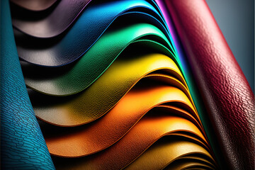 Samples of genuine leather of different colors on a craft table.