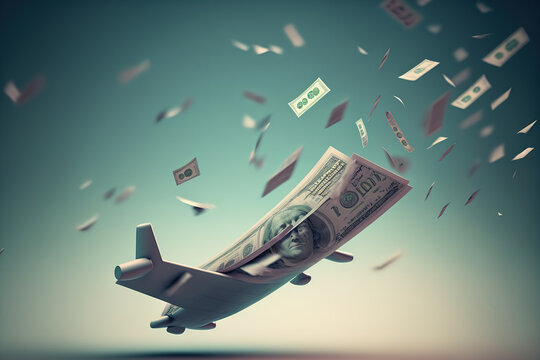 3D Cash flying away, business finance management concept, money spending, money bundle. 3d render illustration (ai generated)