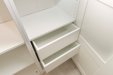 empty drawers and metal accessory for white cabinet interiors