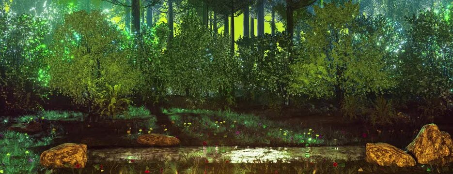 Magic forest "from dusk till dawn". 3D render, seamless