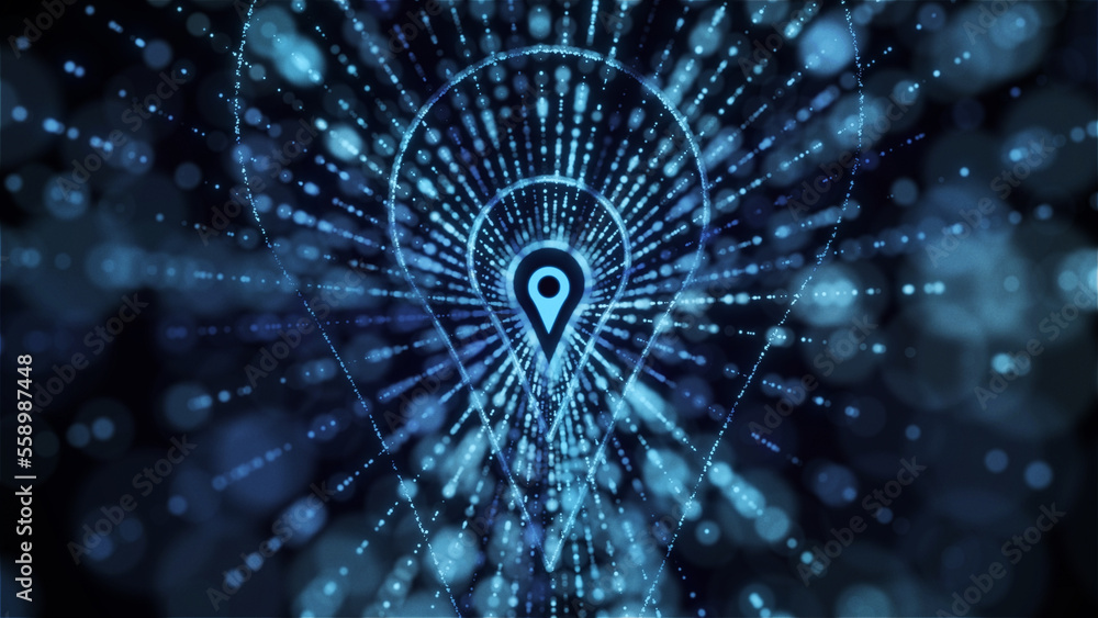 Poster location icons of gps navigation, global 5g high speed internet connection and big data analysis pro