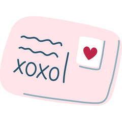 Cute hand drawn envelope with pink heart stamp. Romantic mail. Holiday postcard. Vector illustration.
