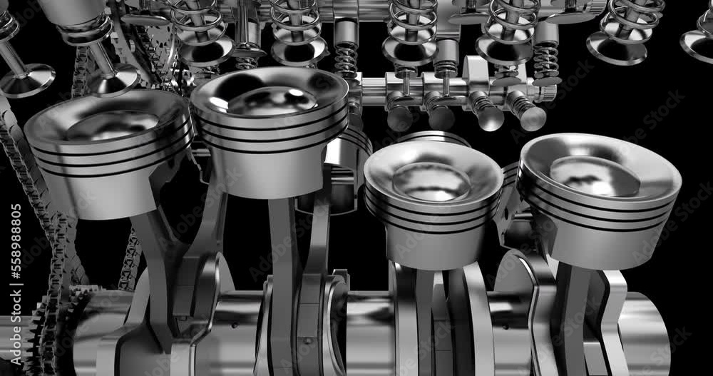 Aufkleber Shiny chrome V8 engine working and generating power. Luma matte is available for compositing projects.