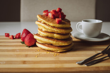 stack of pancakes with strawberry