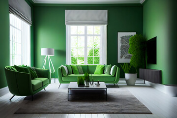 Green  modern interior style. Generative AI.