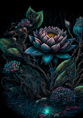 Lily, flower arrangement, colorful poster