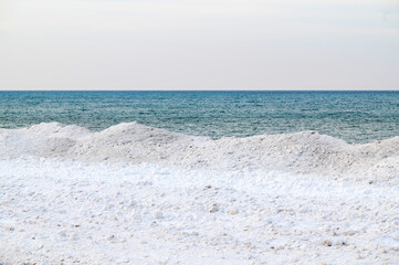 Snow on shore of Lake Huron after winter storm