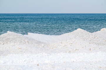 Snow on shore of Lake Huron after winter storm