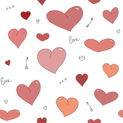 Vector pattern of hearts of different sizes and shapes. Romantic image for Valentine's Day decoration.