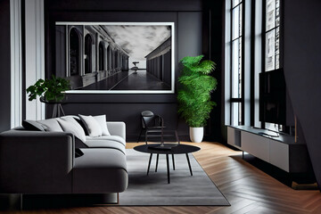 Black modern interior style. Generative AI.