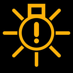 Obraz premium Amber vector graphic on a black background of a dashboard warning light for a bulb not working