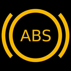 Amber vector graphic on a black background of a dashboard warning light for anti lock braking system