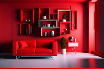 Red modern interior style. Generative AI.