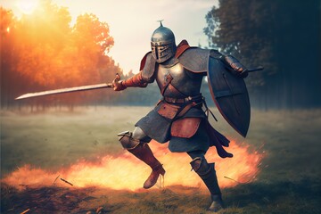 Epic Knight in Iron Armor, fantasy illustration