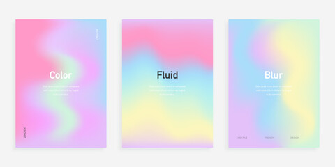 Сolorful backgrounds set with fluid gradient for cover, website design, poster, brochure. Trendy soft abstract shapes.