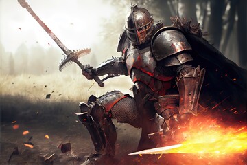 Epic Knight in Iron Armor, fantasy illustration