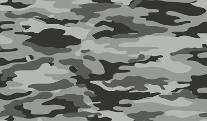 Full seamless gray military camouflage texture pattern vector. Black white textile fabric print. Army camo background.