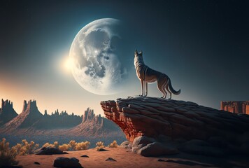 illustration ,wolf in the moonlight, AI generated image.