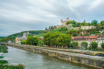 Left side of river Main ,  fortress Marienberg , and vineyards and St.Burkard church