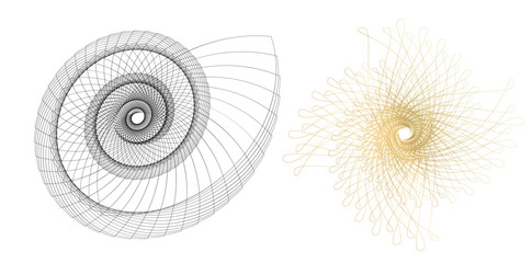 Set design element circle. Isolated bold vector colors  golden ring from. Abstract glow wavy stripes of many glittering swirl created using Blend Tool. Vector illustration EPS10 for your presentation