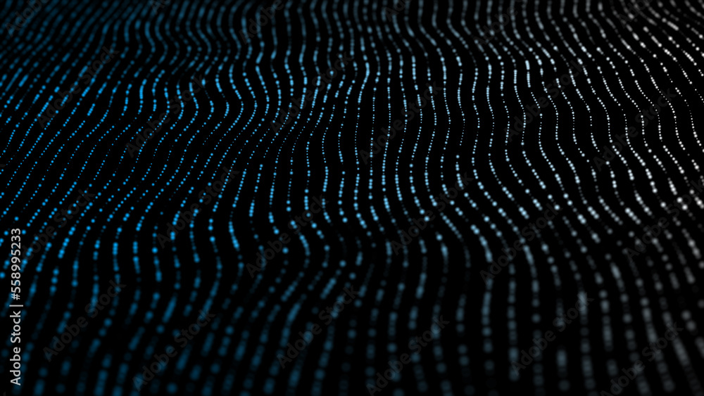 Poster Wave of dots and weave lines. Abstract background. Network connection structure. 3d rendering.
