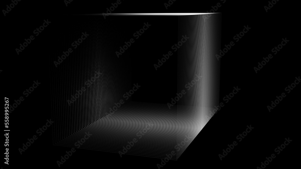 Poster Wave of dots and weave lines. Abstract background. Network connection structure. 3d rendering.