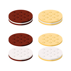 Set of cookies made of plastic blocks in isometric style for printing and decoration. Vector illustration.
